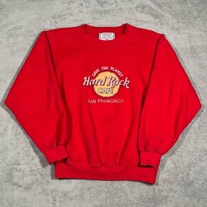 VTG 90s Hard Rock Cafe San Francisco SANTEE HWT USA Red Sweatshirt M Retro Urban